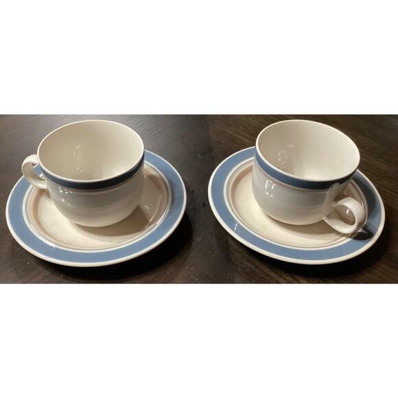 2~ Vintage International Stoneware Coffee Tea Mugs & Saucers ~ Japan - Picture 1 of 7